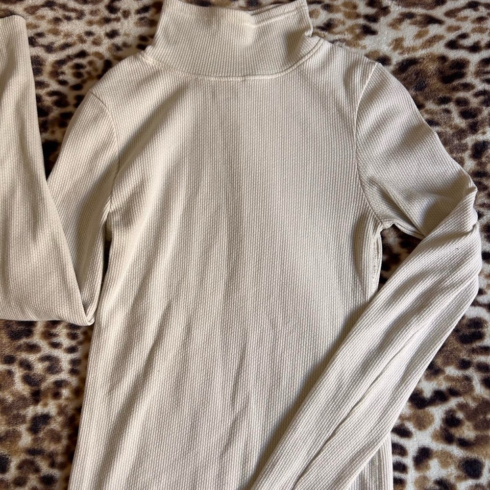 Cream Waffle Mock Neck Sweater